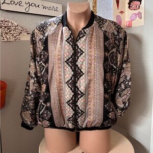 EARTHBOUND Black Bomber Jacket with Pink & Cream Paisley Print